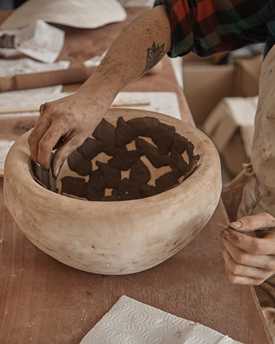 Making pressed terracotta lampshades at Granby Workshop Image: Granby Workshop/Assemble